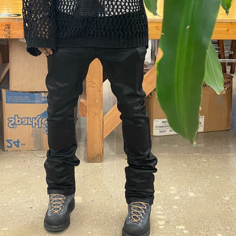 Waxed denim jeans